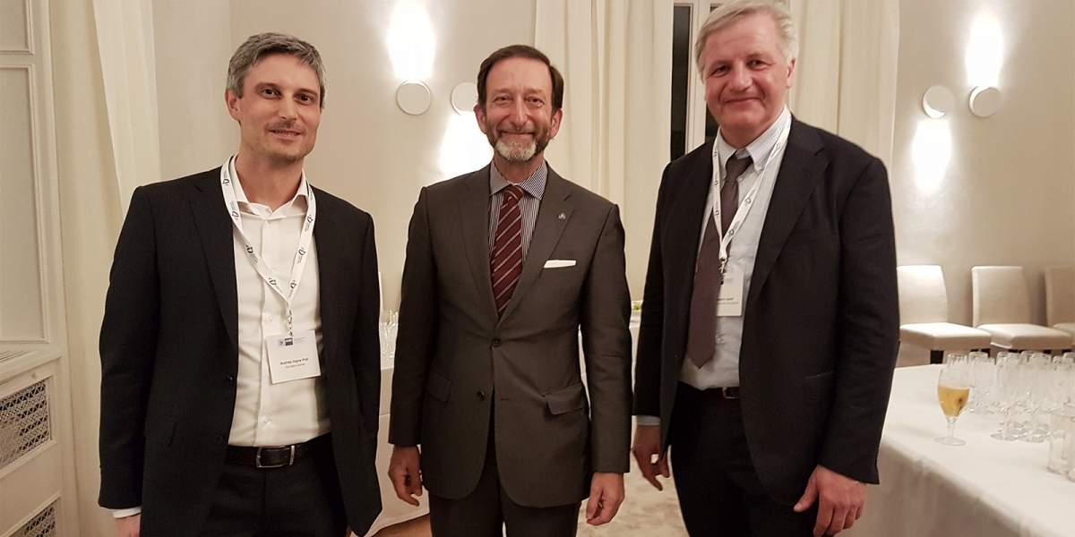 From left Andrea Iogna Prat, professor at Technical and Industrial Institute Malignani, Viktor Elbing, Germany's Ambassador to Italy and Giampietro Zamò, Work-Integrated Learning Officer, Danieli Academy