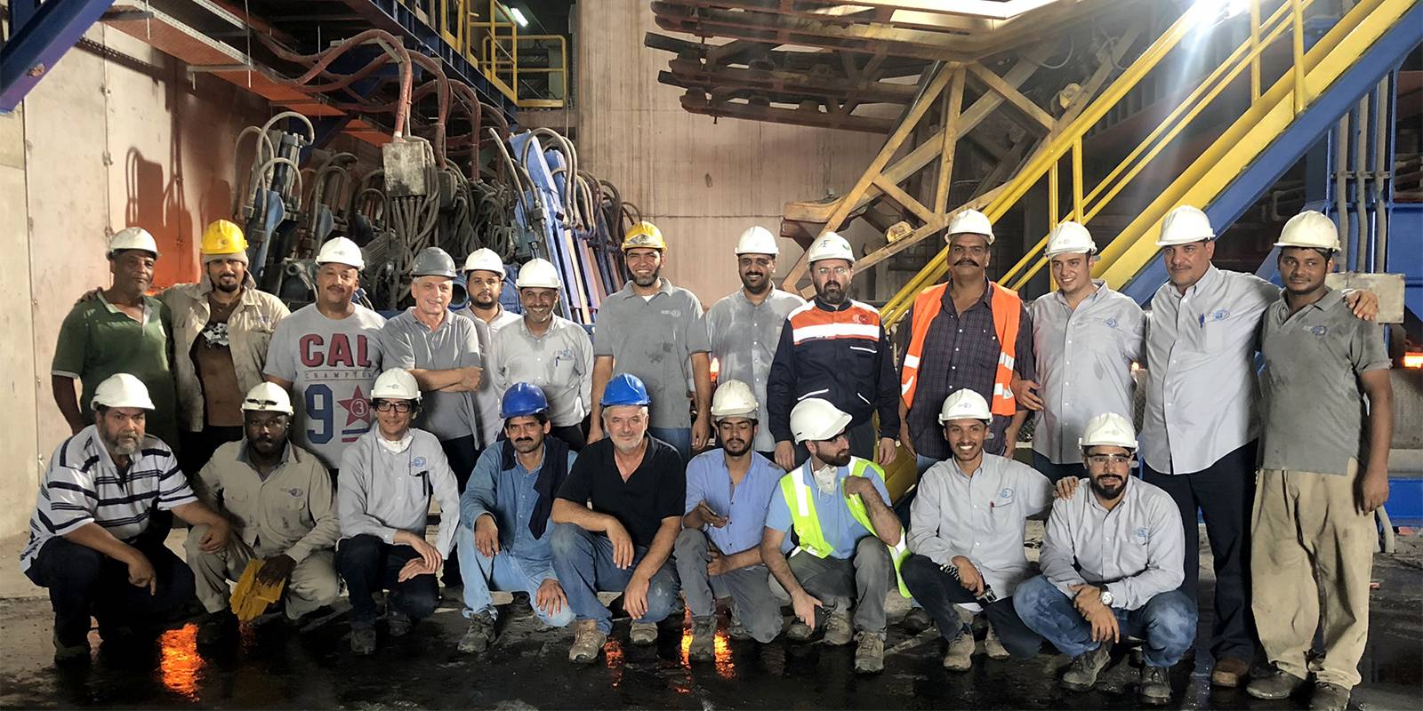 Rajhi Steel and Danieli Service teams after successful restarting of a billet caster