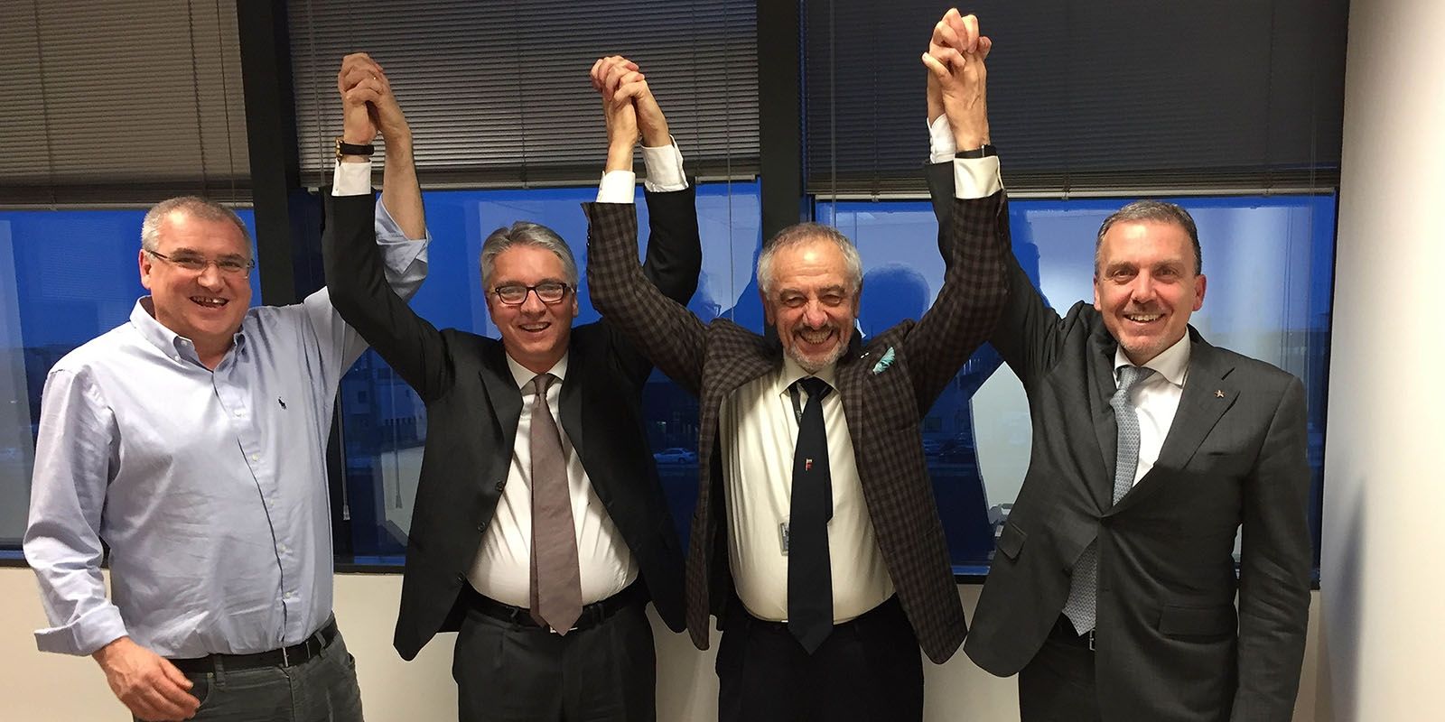 From left to right. Mr. Giorgio Zuccaro, Plant Manager, Acciaierie Venete; Mr. Alessandro Banzato, CEO, Acciaierie Venete; Mr. Gianpietro Benedetti, Chairman and CEO, Danieli; Fabrizio Mulinaris, EVP, Danieli.